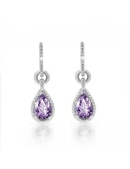 3.57Ct Amethyst & VS Diamonds Dangling Earrings 18k Gold