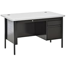 Sandusky 600 Steel Single Pedestal Contemporary Desk, 48" Length x 30" Width x 29-1/2" Height, Black/Medium Oak