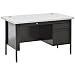 Sandusky 600 Steel Single Pedestal Contemporary Desk, 48" Length x 30" Width x 29-1/2" Height, Black/Medium Oak