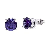 Image of 8mm Round CZ Tanzanite Sterling Silver Stud Earrings
