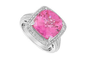 6.65ct tw Natural Diamond (G-H-SI2) & Pink Sapphire Ring in 14K White Gold