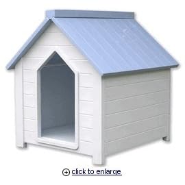 NewAgePet Medium All Weather Insulated Dog House -Bunk House with Large Door, Medium, White/Blue, for Pets up to 60 Pounds
