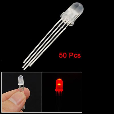 Amico 50 Pcs 5mm Round Head Common Cathode RGB Light LED Emitting Diodes