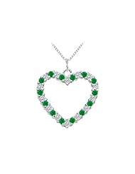 Green Emerald and Diamond Heart Pendant in White Gold 14K Total Gem Weight of 0.75 Carat