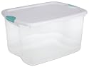Sterilite 18888004 66-Quart Latch Box See-Through with White Lid and Peacock Latches, 4-Pack