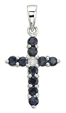 14K White Gold Sapphire and Diamond Cross Pendant