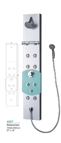 BathApp Aluminum Alloy Shower Panel Tower Overhead Rainfall with 3 Massage Jets & Glass Shampoo Shelf (Model BAA067)