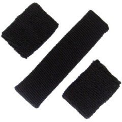 3 piece Sweatband Set - 1 Headband & 2 Wristbands - Black - Sports - Tennis