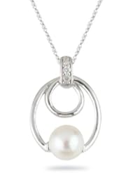 0.03 Cts Diamond & 6 mm Pearl Pendant in 14K White Gold