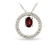14kt White Gold Diamond and Garnet Drop Circle Pendant
