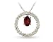 14kt White Gold Diamond and Garnet Drop Circle Pendant