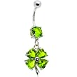 Green CZ Shamrock CLOVER Dangle Belly Ring