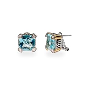 Designer Style Blue Topaz CZ Earrings with Gold Accents by Eve's Addiction