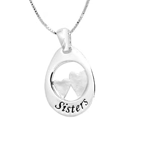 Sterling Silver "Sisters" Double Heart Pendant, 18"