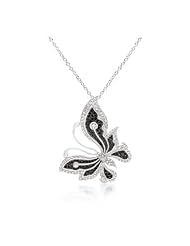 Black and White Large CZ Butterfly Pendant Necklace