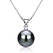 14k White Gold .05tcw Diamond 9-9.5mm Round Black Tahitian Cultured Pearl Pendant Necklace, 18