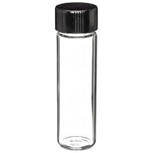 Wheaton Glass Vial in Lab File, with Phenolic Rubber Lined Cap Attached