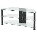 NEW Jual JF001-BC Clear Glass Black Frame LCD TV Stand