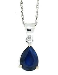 0.70Ct Pear Shaped Genuine Sapphire Solitaire Pendant in 14Kt White Gold w/chain(AB Quality)