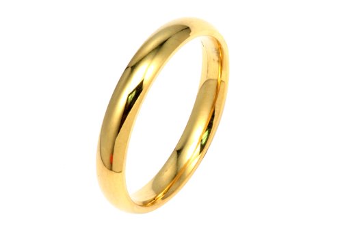 Stainless Steel 6mm Yellow Gold Plated Comfort Fit Wedding Band Ring