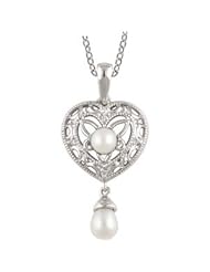 Sterling Silver Freshwater Cultured Pearl Diamond Heart Necklace