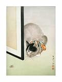 Cat And Spider - Artist: Vintage Japanese - Art Print Poster Size: 19.50 by 25.75 inches