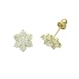 14K Gold Stud Earring CZ White Cluster Yellow Gold Earring With Screw Back For Kids & Teens