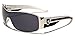 Khan Metal Wire Rim Frame Men's Sport Shield Sunglasses - Silver & White
