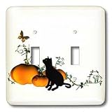 Renderly Yours Autumn And Halloween - Black Cat With Pumpkins And Butterfly - Light Switch Covers - double toggle switch