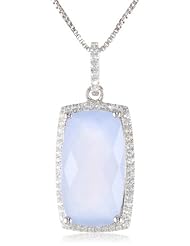 Sterling Silver Blue Chalcedony Quartz and Created White Sapphire Cushion Pendant Necklace, 18"