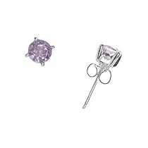 Rhodium Plated Sterling Silver 5mm February Birthstone Genuine Amethyst Stud Earrings