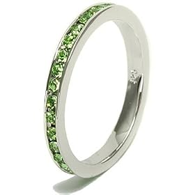 August Birthstone Sterling Silver Peridot Cubic Zirconia CZ Stackable Eternity Band Ring: Jewelry