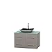 Wyndham Collection Centra 36" Single Bathroom Vanity in Grey Oak, Green Glass Countertop, Altair Black Granite Sink & No Mirror