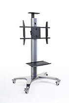 Hot Sale Displays2go EMSTN3C Chrome And Black Powder Finish Rolling TV Stand, 35 x 76-3/4 x 27-Inch, Free-Standing, With Casters and Accessory Tray/40-65