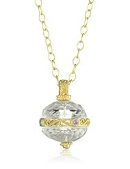 Renata de Dalmas Clear Quartz Round Pendant Necklace with Gemstones Chain 32"