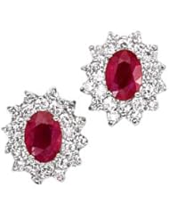 14K White Gold Oval Ruby and Diamond Earrings