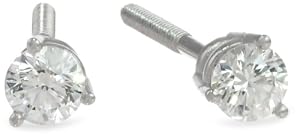 Platinum Round Basket Setting 3-Prong Diamond Stud Earrings (1/3 cttw, G-H Color, VS1-VS2 Clarity)
