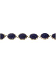 7.5" 14K Yellow Gold Genuine Lapis Lazuli Oval Shaped Bezel Set Bracelet