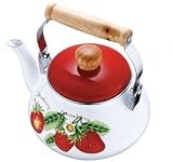 KAISERHOFF 2 Liter Kessel - auch für Induktion - Wasserkessel - weiss/rot 'Erdbeere' - Teekessel