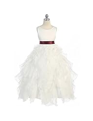 Girls 2015 Tiered Sleeveless Chiffon Flower-Girl Dress  With a Sash 