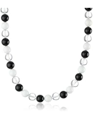 Genuine Black Onyx, Crystal and White Quartz Beads Endless Necklace, 32"