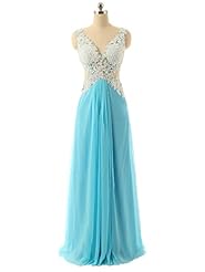 V-neck Lace Open-Back Chiffon Evening Dress/Prom Dress 