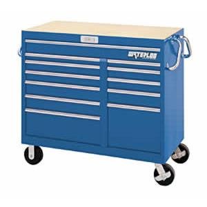 Waterloo MG4612BU 46-Inch Wdie by 24-Inch Deep by 42-1/4-Inch High Extreme Use Blue Tool Cart with 12 Ball Bearing Drawers and Roll Cage Construction
