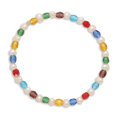 6 Multicolor Glass/Cultured Freshwater Pearl Stretch Children's Bracelet