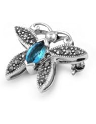 Blue Topaz Butterfly Italian .925 Sterling Silver Brooches / Pin (20mm)