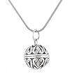 Round Keepsake Locket or Prayer Box Pendant with Heart Designs in Sterling Silver on a 20" Rhodium Snake Chain, #8004
