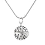 Round Keepsake Locket or Prayer Box Pendant with Heart Designs in Sterling Silver on a 20" Rhodium and Sterling Silver Snake Chain, #8004