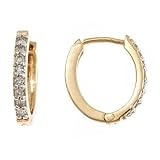 14K Yellow Gold Pave Diamond Huggie Hoop Earrings (0.15cttw, SI Clarity, H Color)