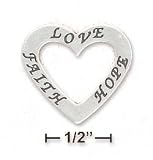 Sterling Silver Open Heart Charm With Love Hope Faith