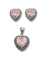 Genuine IceCarats Designer Jewelry Gift Sterling Silver Pink Cz Heart Pendant & Earring Set
